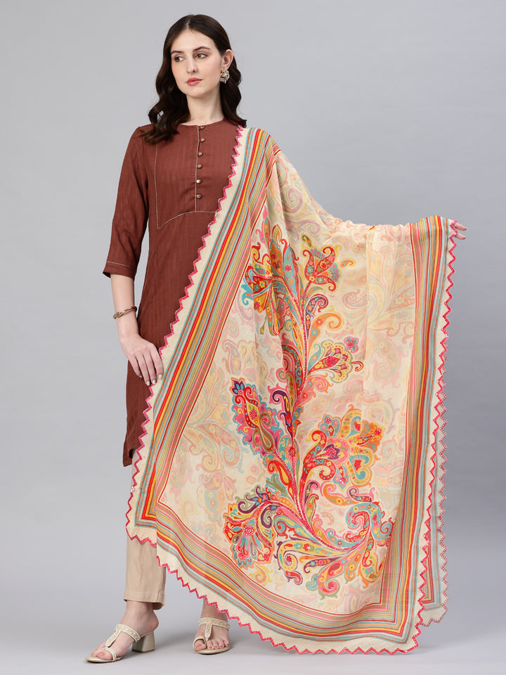 Women's Pure Cotton Printed Dupatta With Mirror Work