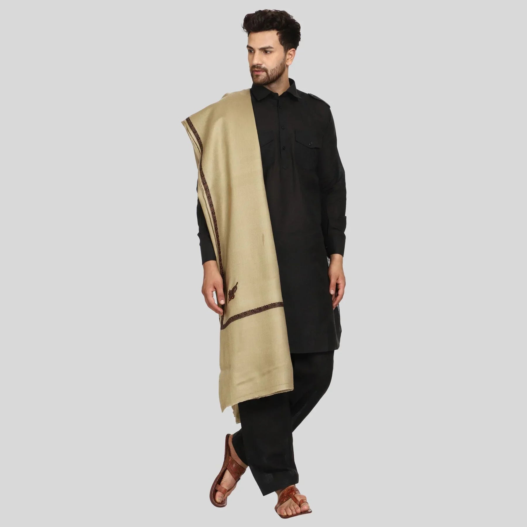 Men's Kashmiri Embroidered Wool Shawl - View 12 | Kashmiri Shawl | SWI Stylish