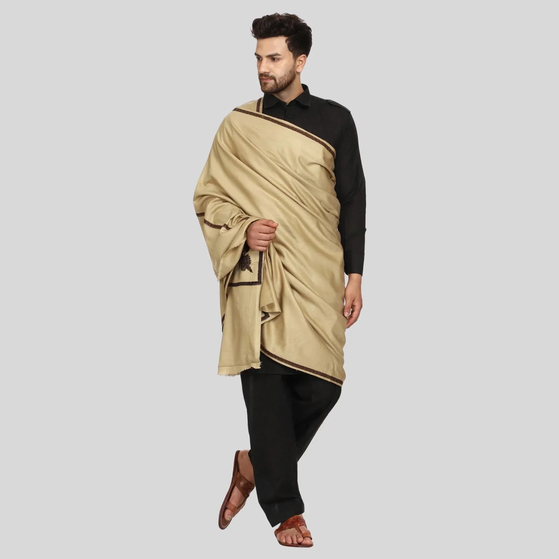 Men's Kashmiri Embroidered Wool Shawl - View 18 | Kashmiri Shawl | SWI Stylish