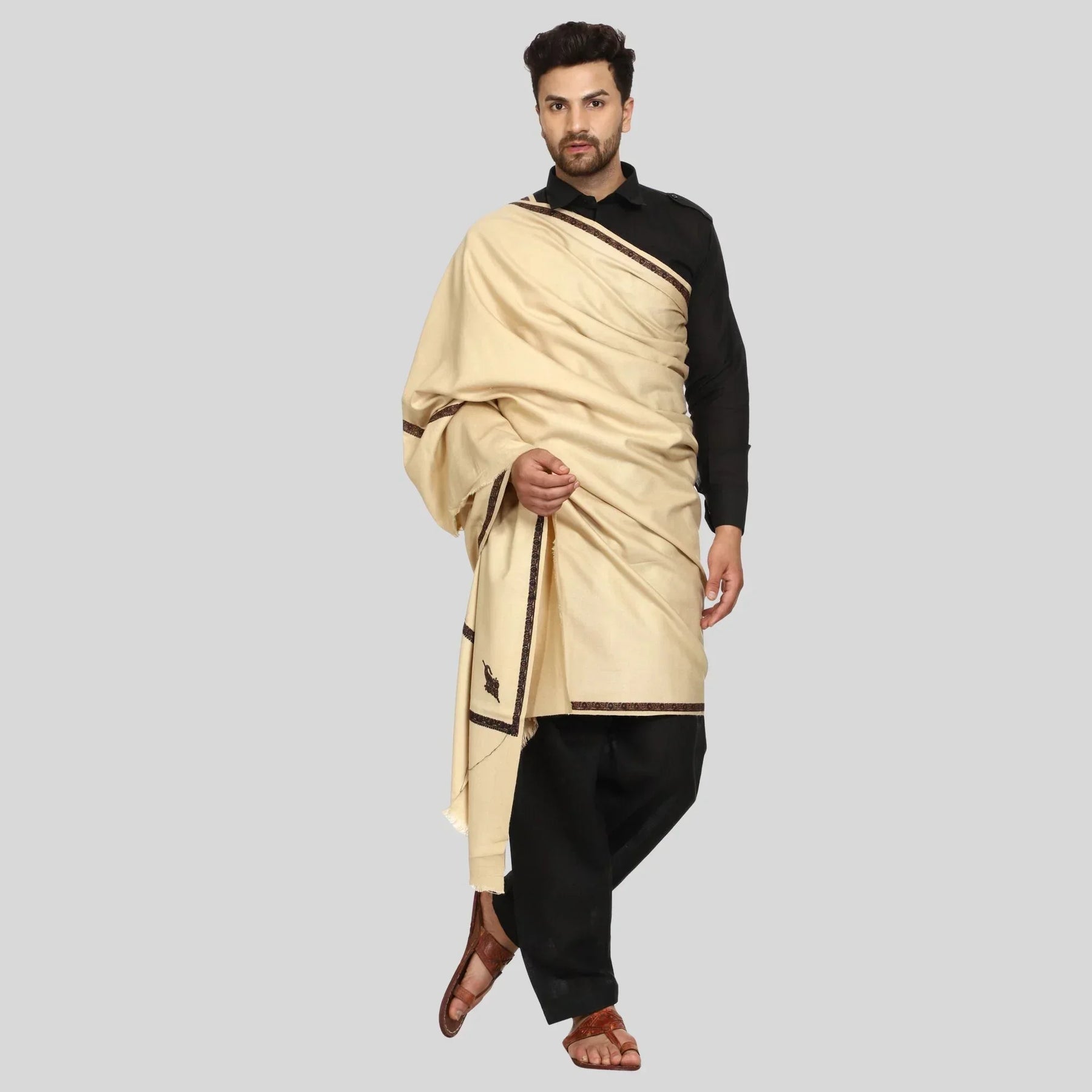 Men's Kashmiri Embroidered Wool Shawl - View 2 | Kashmiri Shawl | SWI Stylish