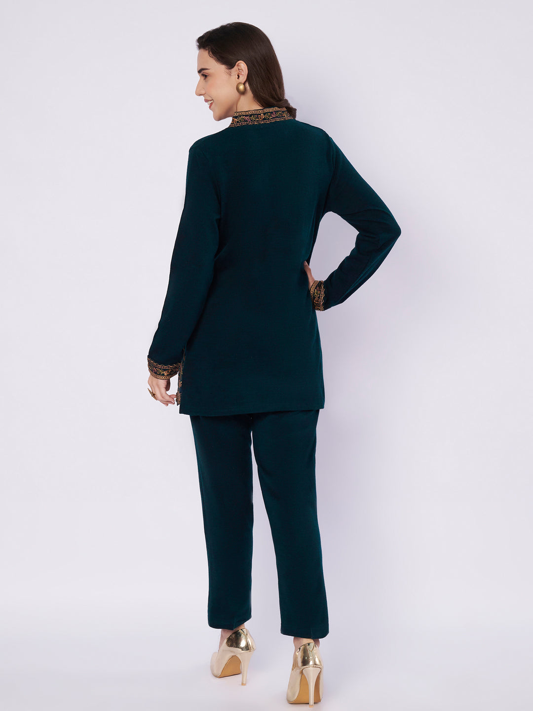 Women's Kashmiri Embroidered Woollen Co-ords – Kurta and Trousers