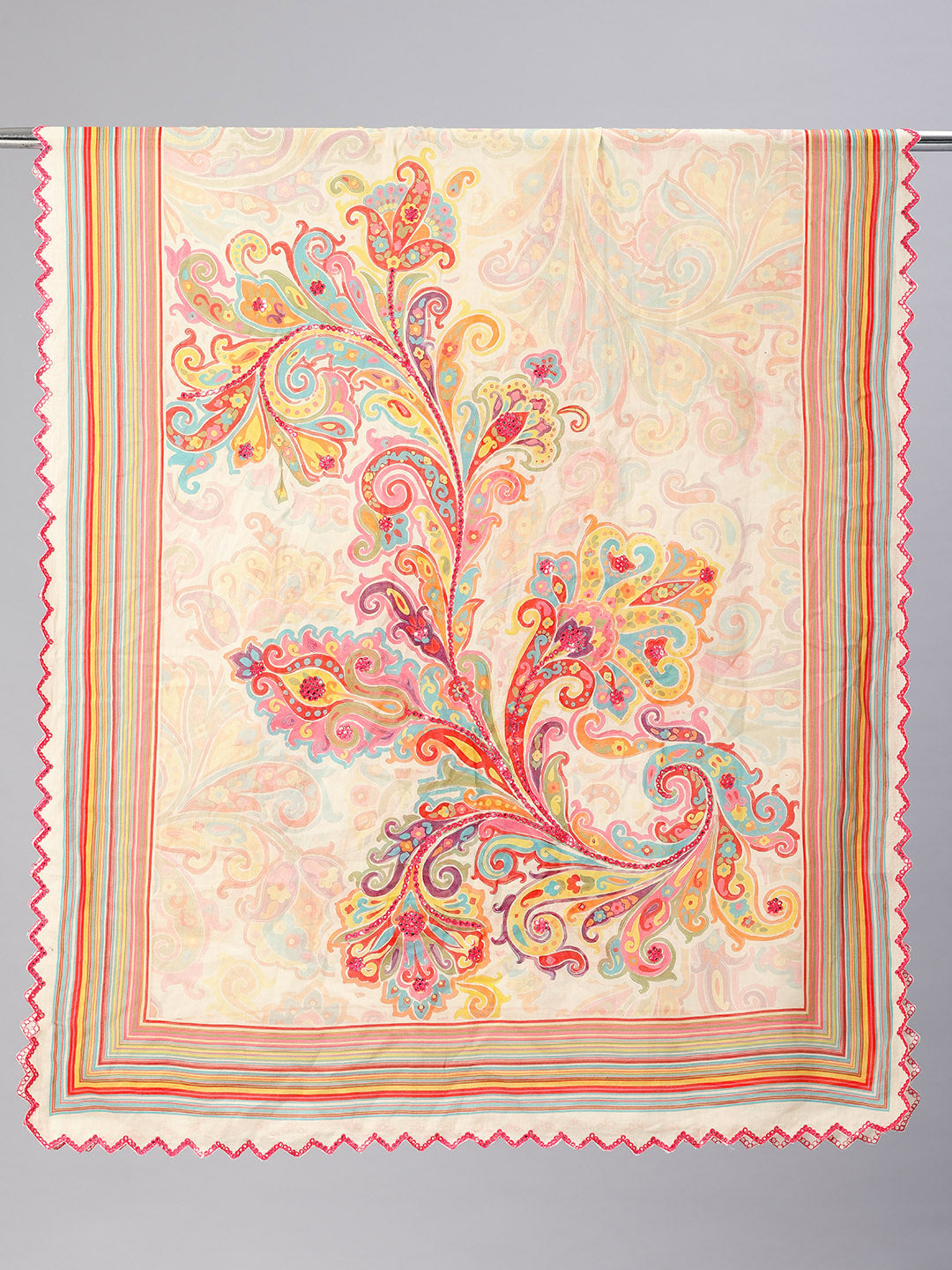 Women's Pure Cotton Printed Dupatta With Mirror Work