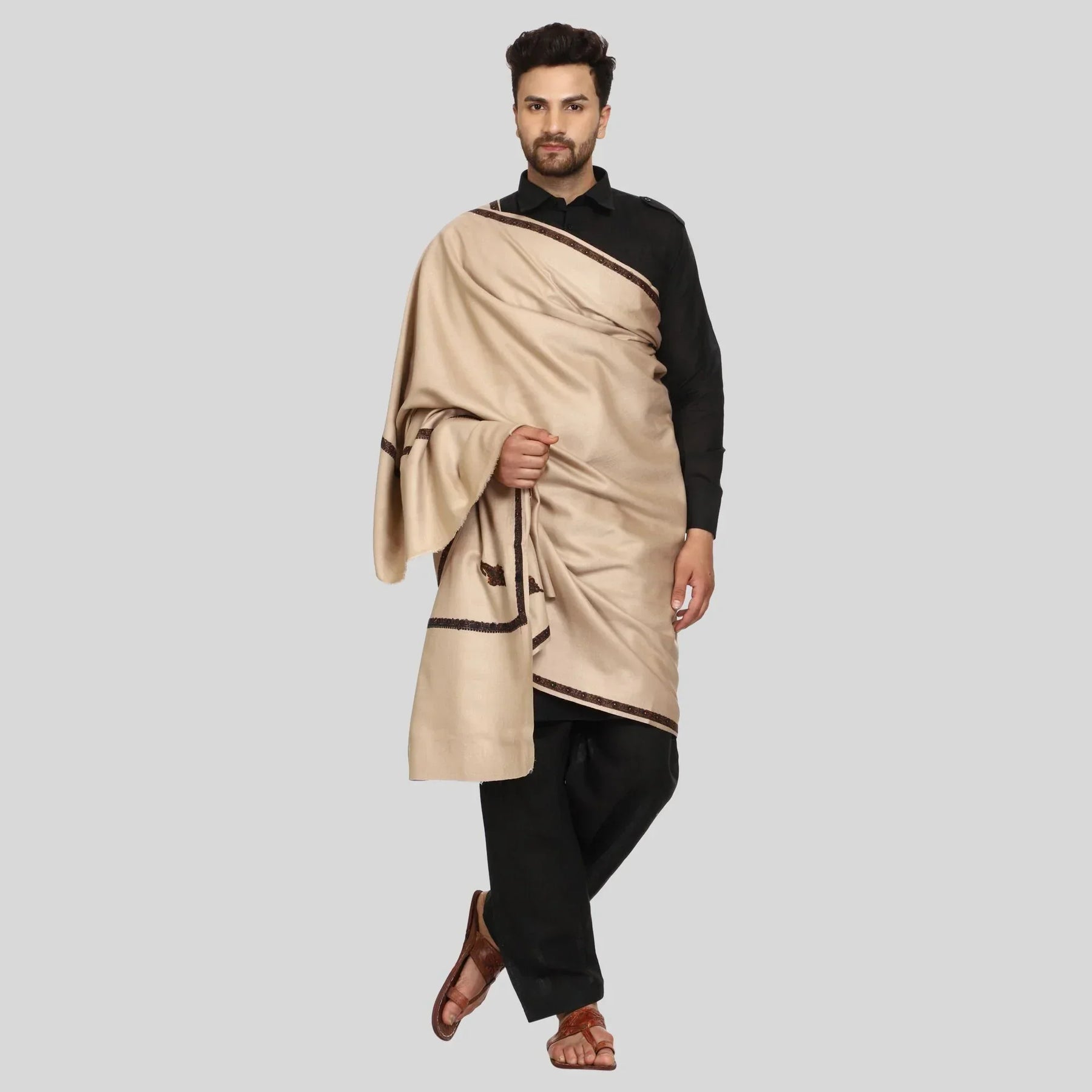 Men's Kashmiri Embroidered Wool Shawl - View 5 | Kashmiri Shawl | SWI Stylish