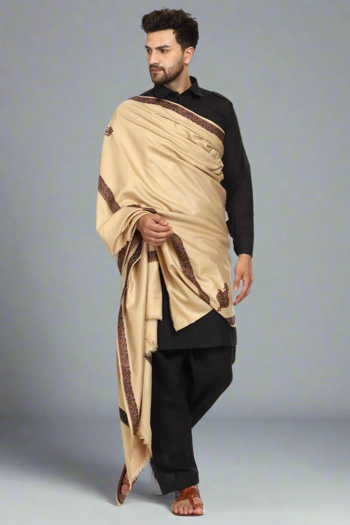 Men's Kashmiri Embroidered Wool Shawl