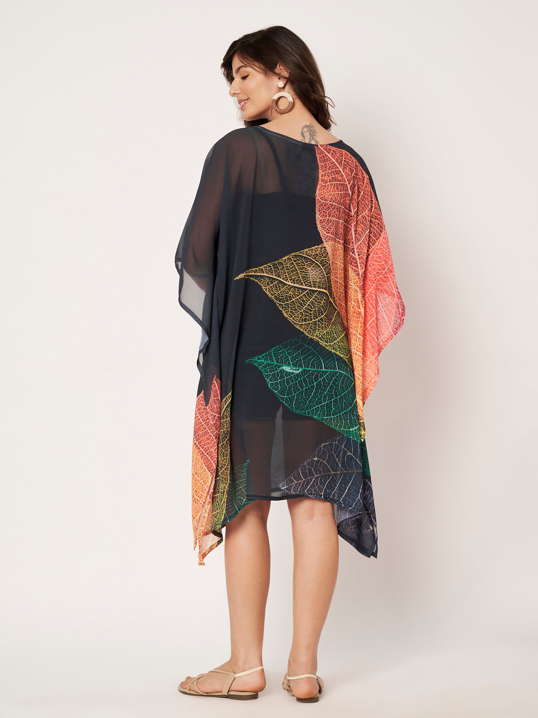 Women's Tropical Print Georgette Kaftan Dress