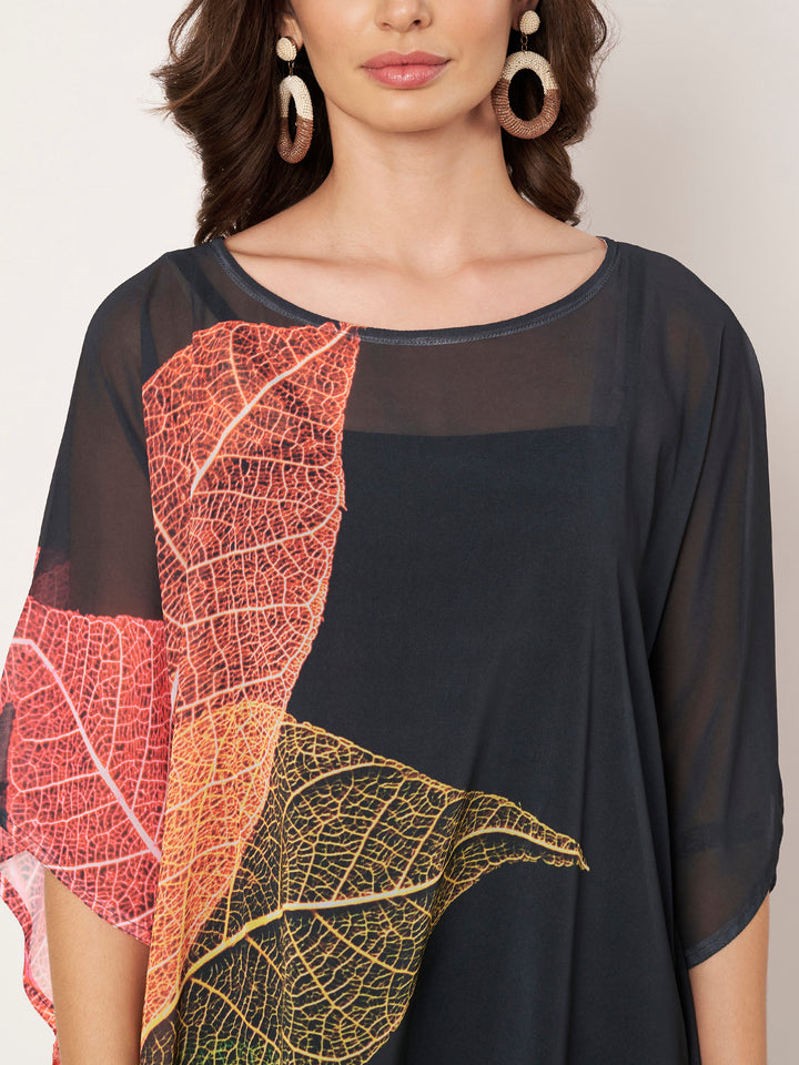 Women's Tropical Print Georgette Kaftan Dress