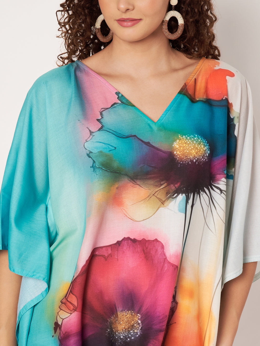 Women Multicolour Short Cotton Kaftan Kurti
