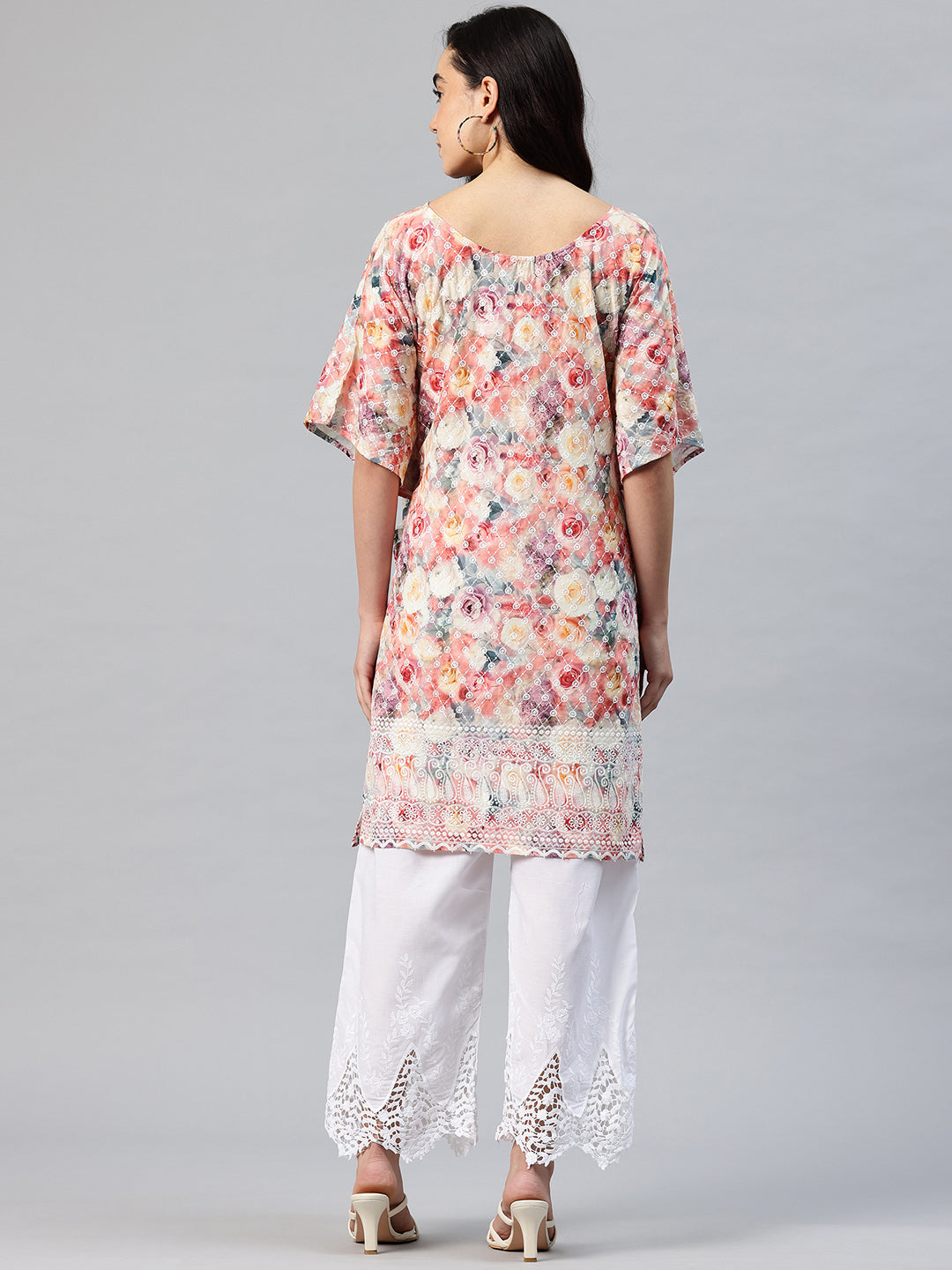 Women's Pure Cotton Embroidered Kaftan Kurta With Palazzo