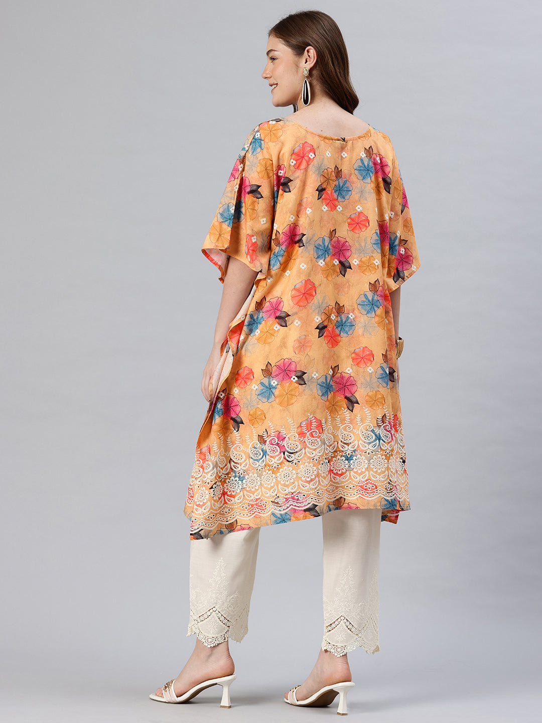 Women’s Pure Cotton Embroidered Kaftan Kurta with Palazzo