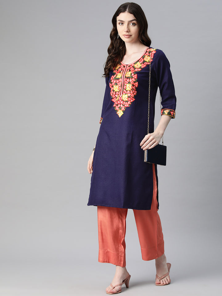 Women's Aari Embroidery Woollen Kurti