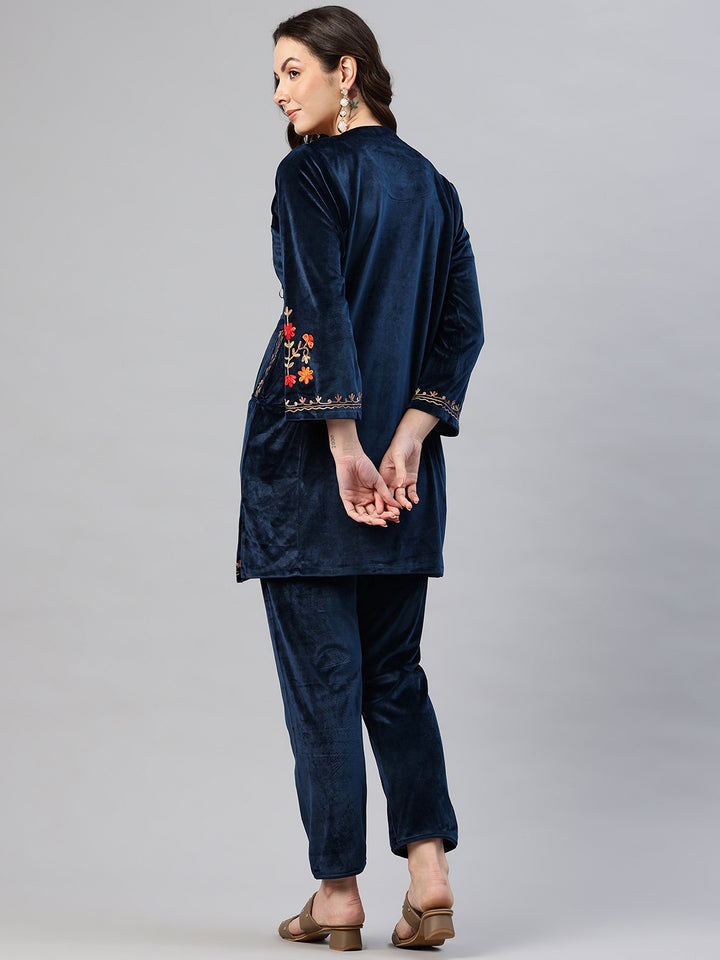 Women's Kashmiri Embroidered Velvet Co-ords – Kurta and Trousers