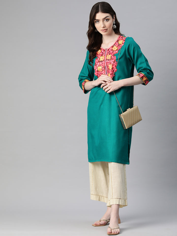 Women's Aari Embroidery Woollen Kurti