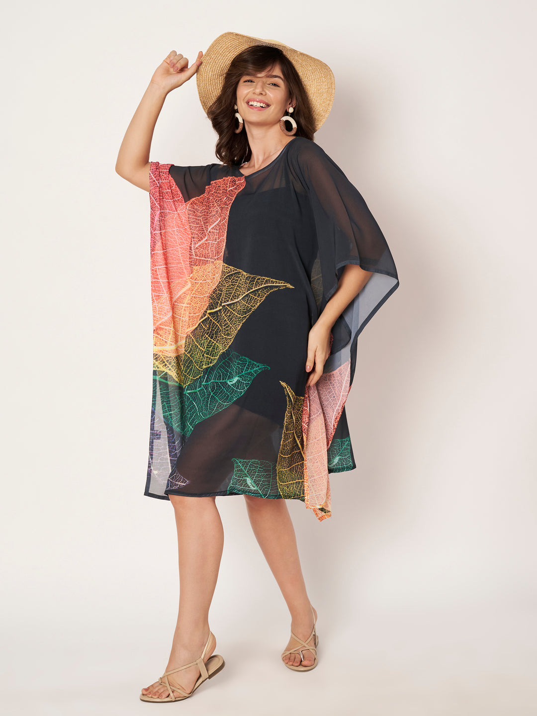 Women's Tropical Print Georgette Kaftan Dress
