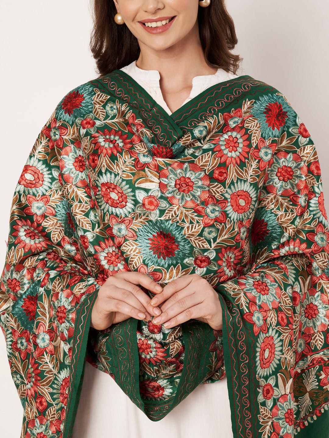 Women's Aari Embroidery Wool Shawl