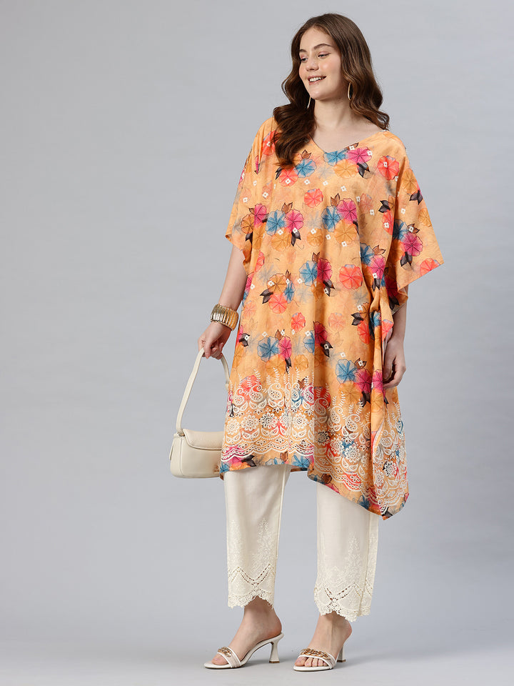 Women’s Pure Cotton Embroidered Kaftan Kurta with Palazzo