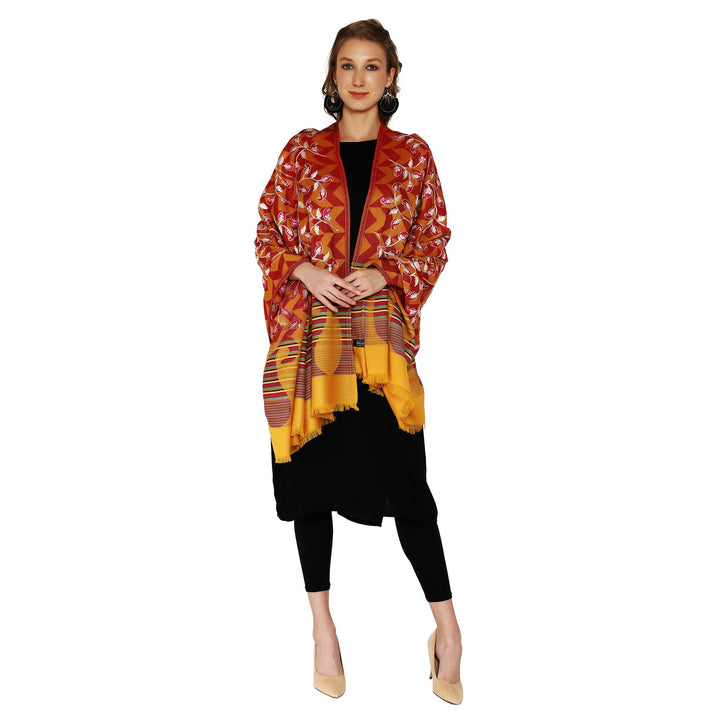 Womens Kashmiri Kani and Aari Embroidered Wool Shawl