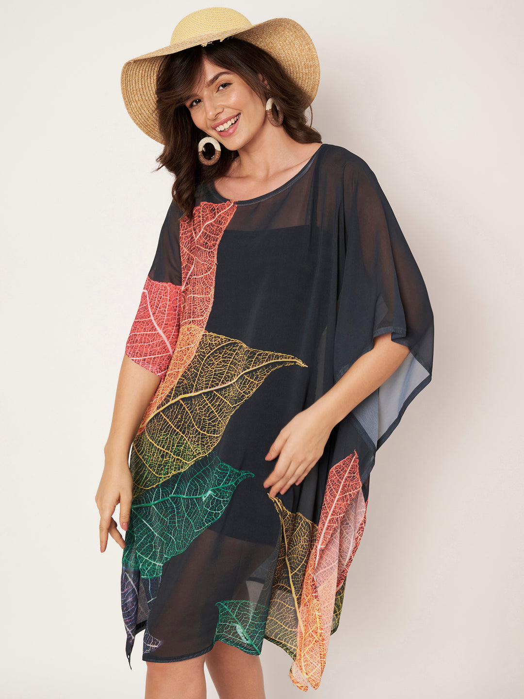 Women's Tropical Print Georgette Kaftan Dress