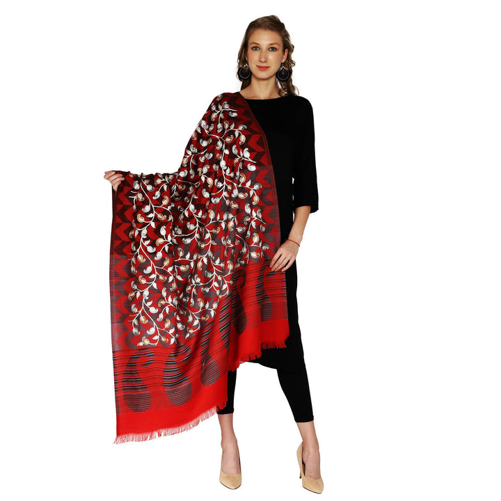 Womens Kashmiri Kani and Aari Embroidered Wool Shawl