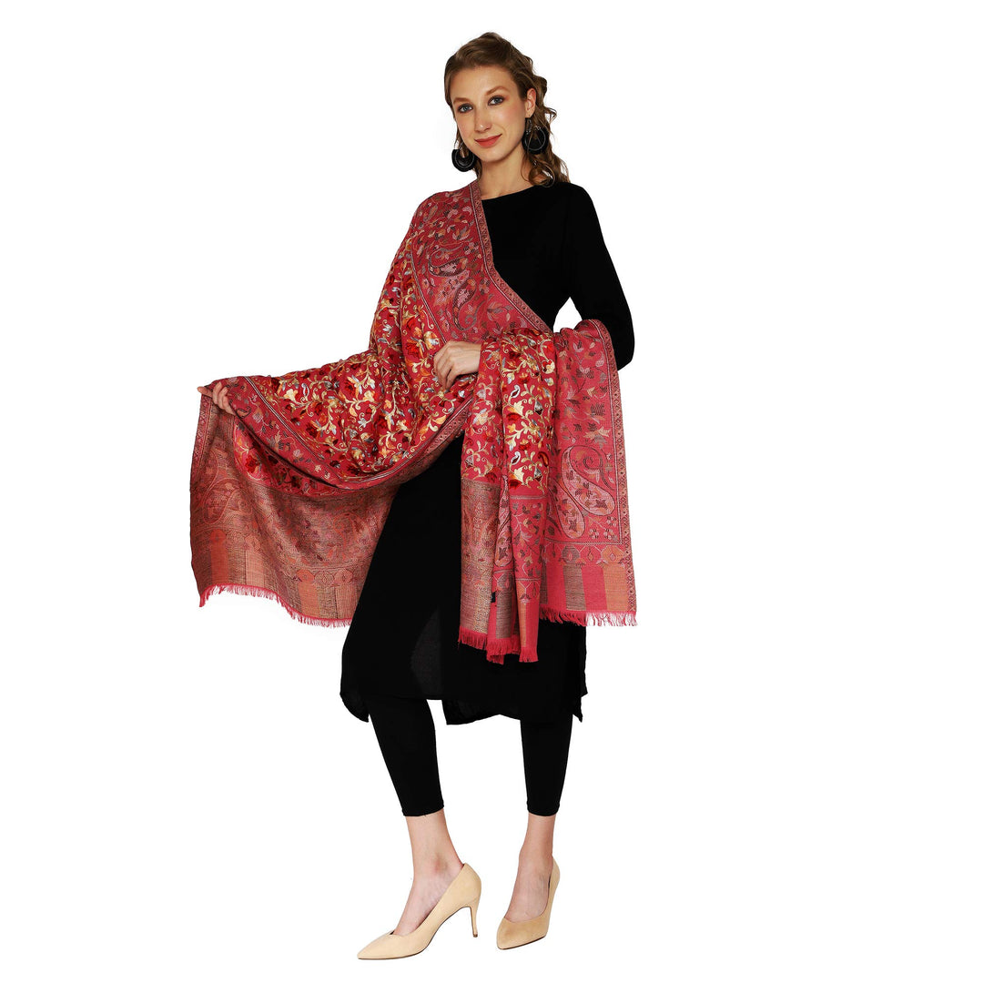 Womens Kashmiri Kani and Aari Embroidered Wool Shawl