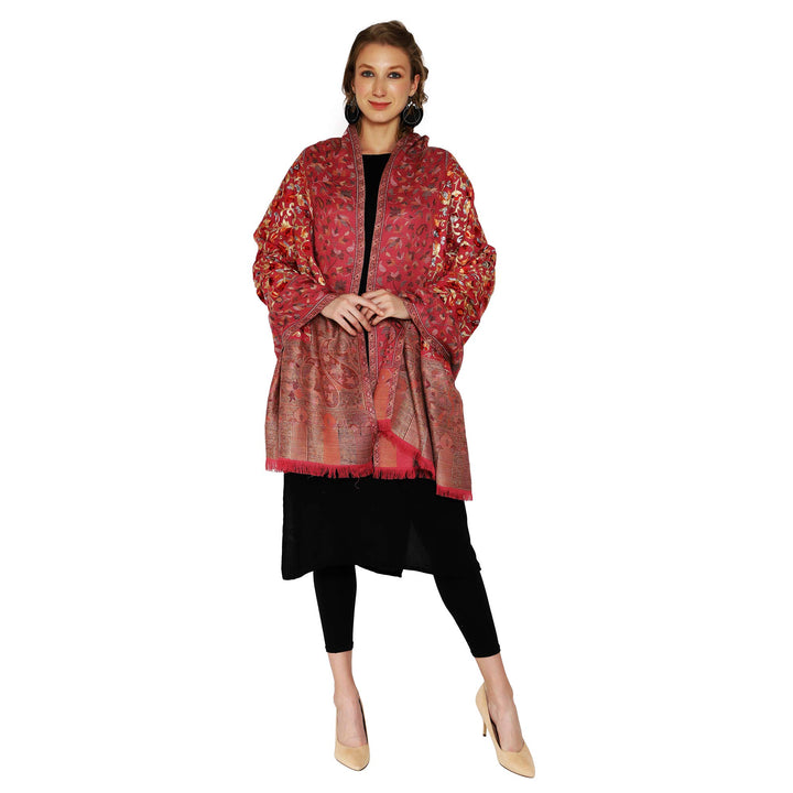 Womens Kashmiri Kani and Aari Embroidered Wool Shawl