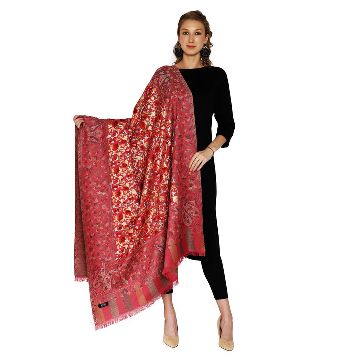 Womens Kashmiri Kani and Aari Embroidered Wool Shawl