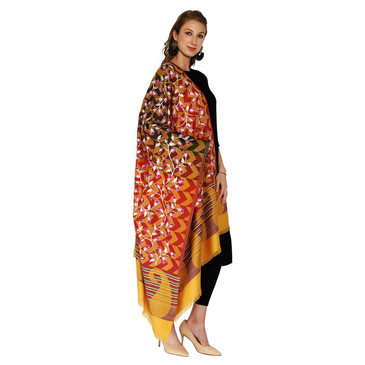 Womens Kashmiri Kani and Aari Embroidered Wool Shawl