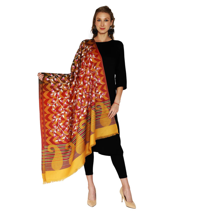 Womens Kashmiri Kani and Aari Embroidered Wool Shawl