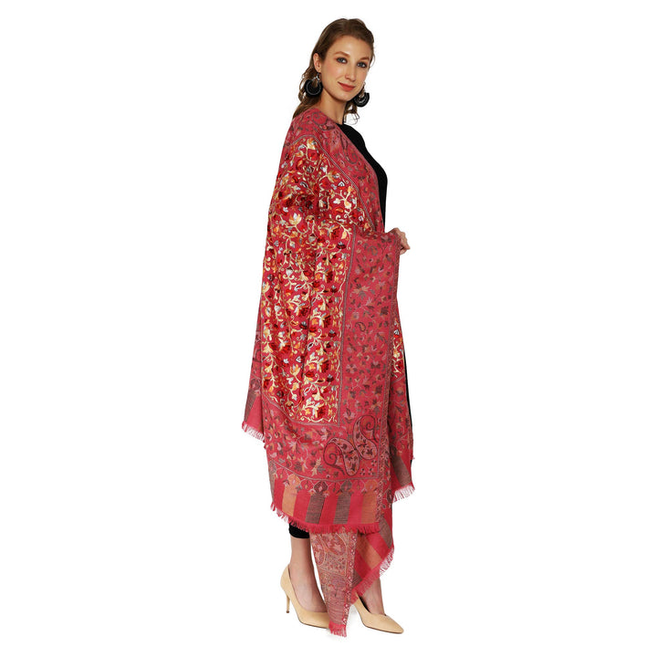 Womens Kashmiri Kani and Aari Embroidered Wool Shawl