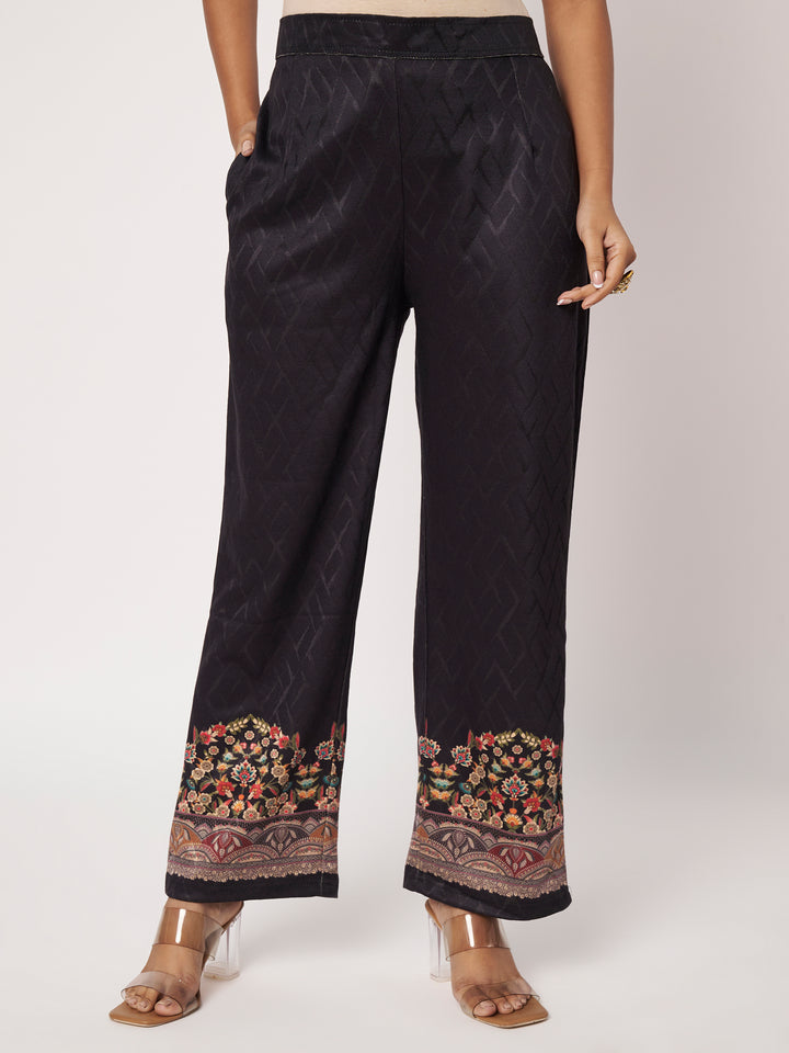 Women's Black Woollen Printed Kurta Set