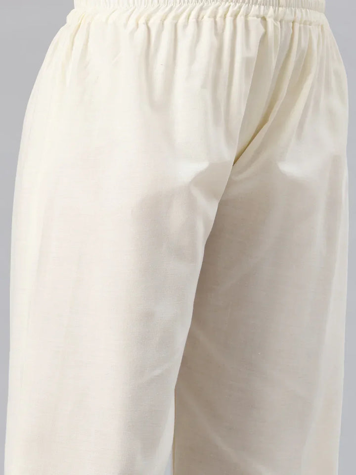 Cream embroidered palazzo paired with beige kaftan kurta — tonal women's co-ord set | SWI Stylish