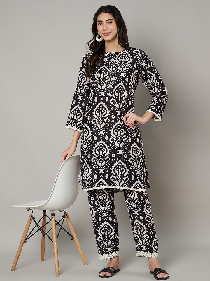 Women's Floral Printed Round Neck Co-ord Set