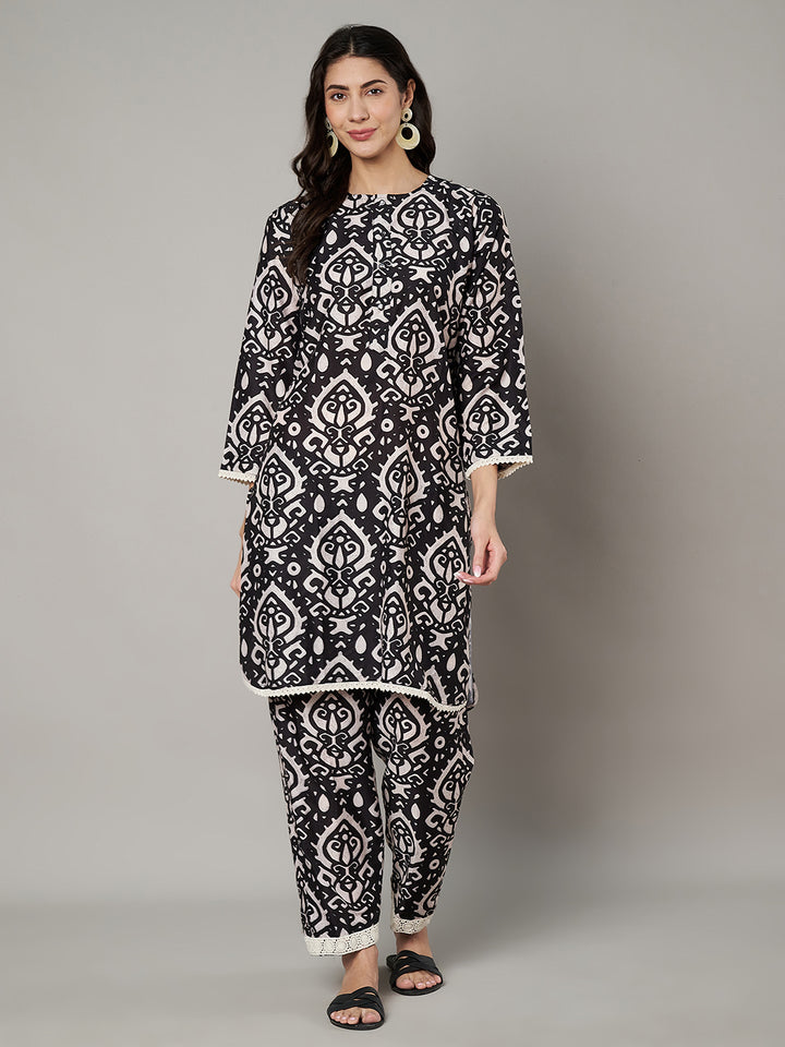 Women's Floral Printed Round Neck Co-ord Set