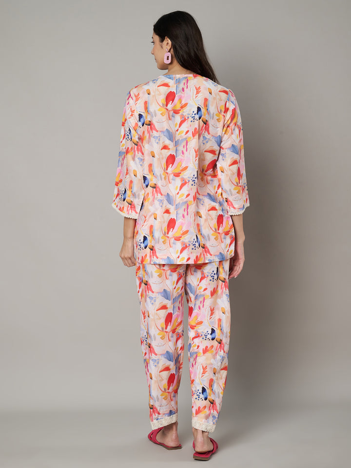 Women's Floral Printed V Neck Co-ord Set