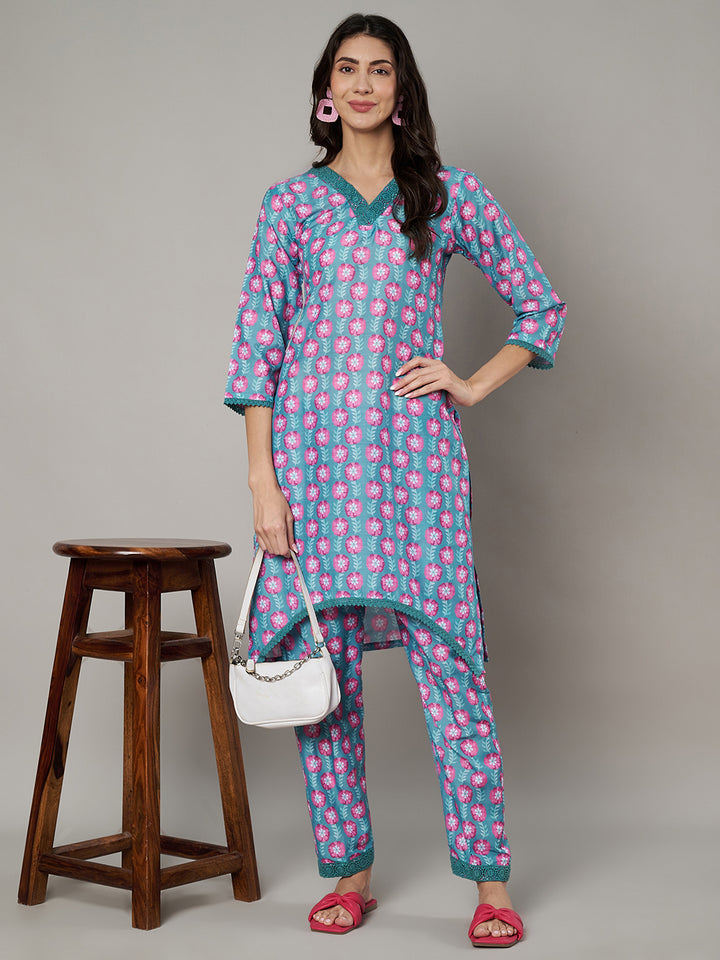 Women's Floral Printed V Neck Co-ord Set