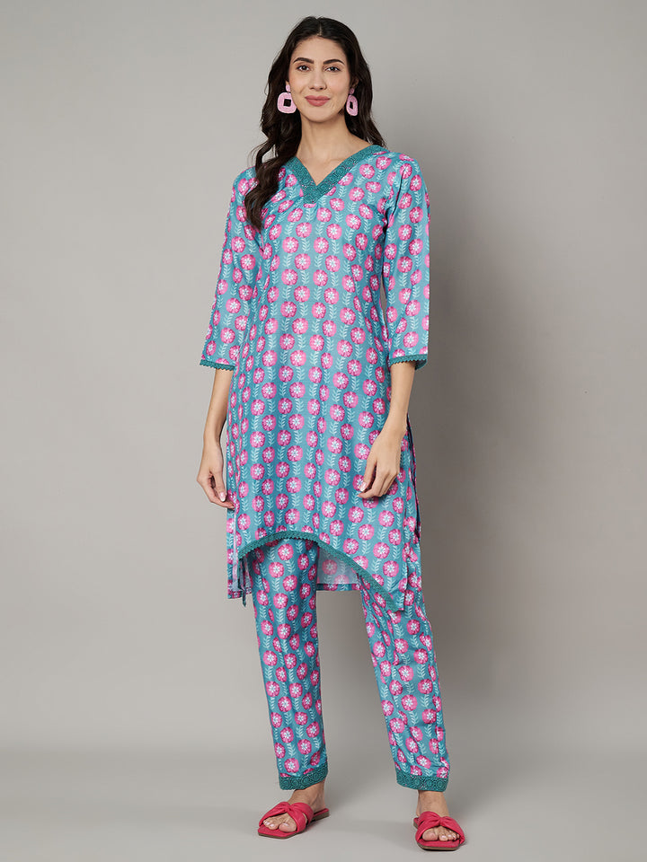 Women's Floral Printed V Neck Co-ord Set