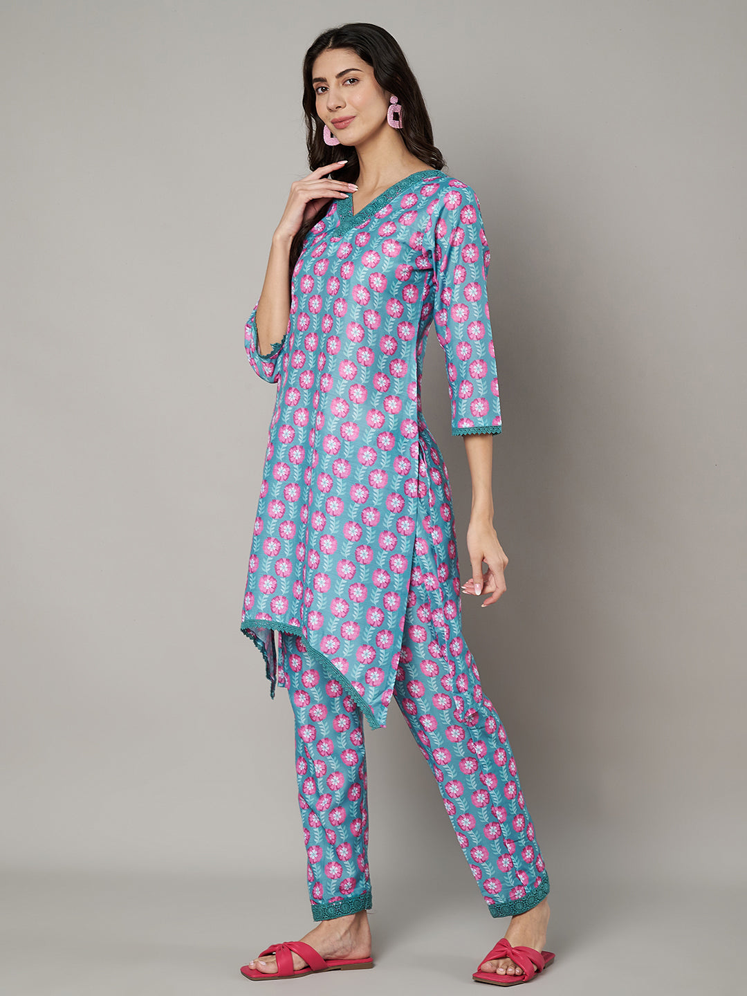 Women's Floral Printed V Neck Co-ord Set
