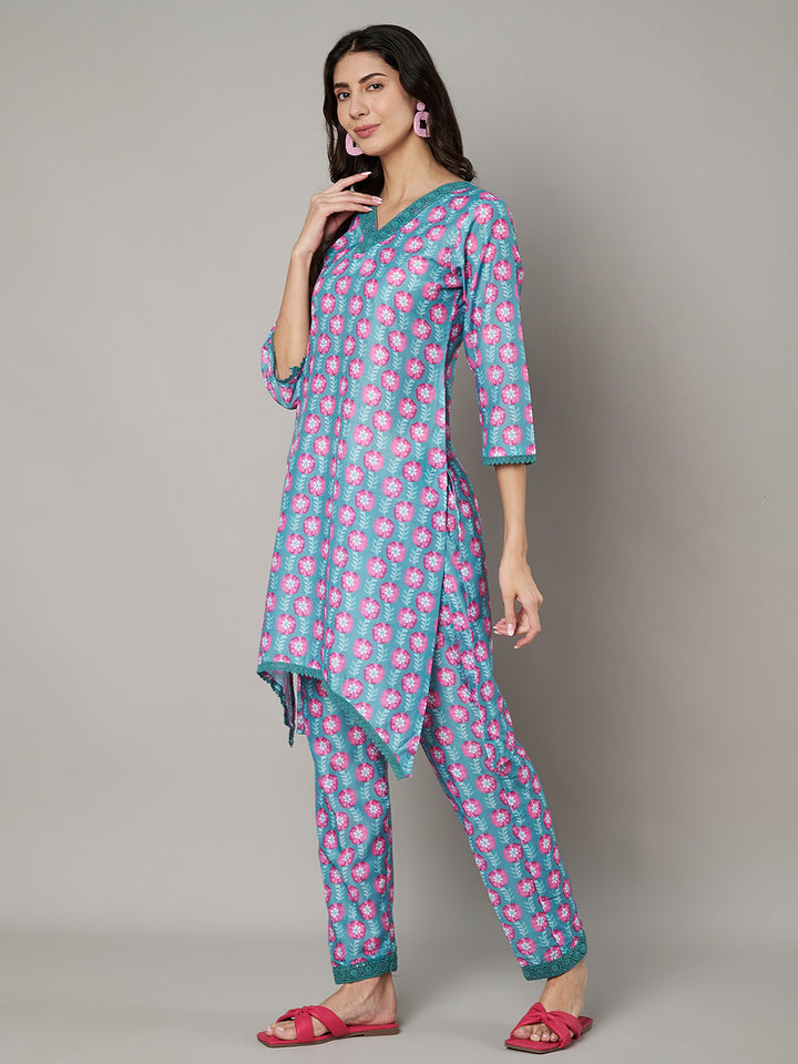 Women's Floral Printed V Neck Co-ord Set