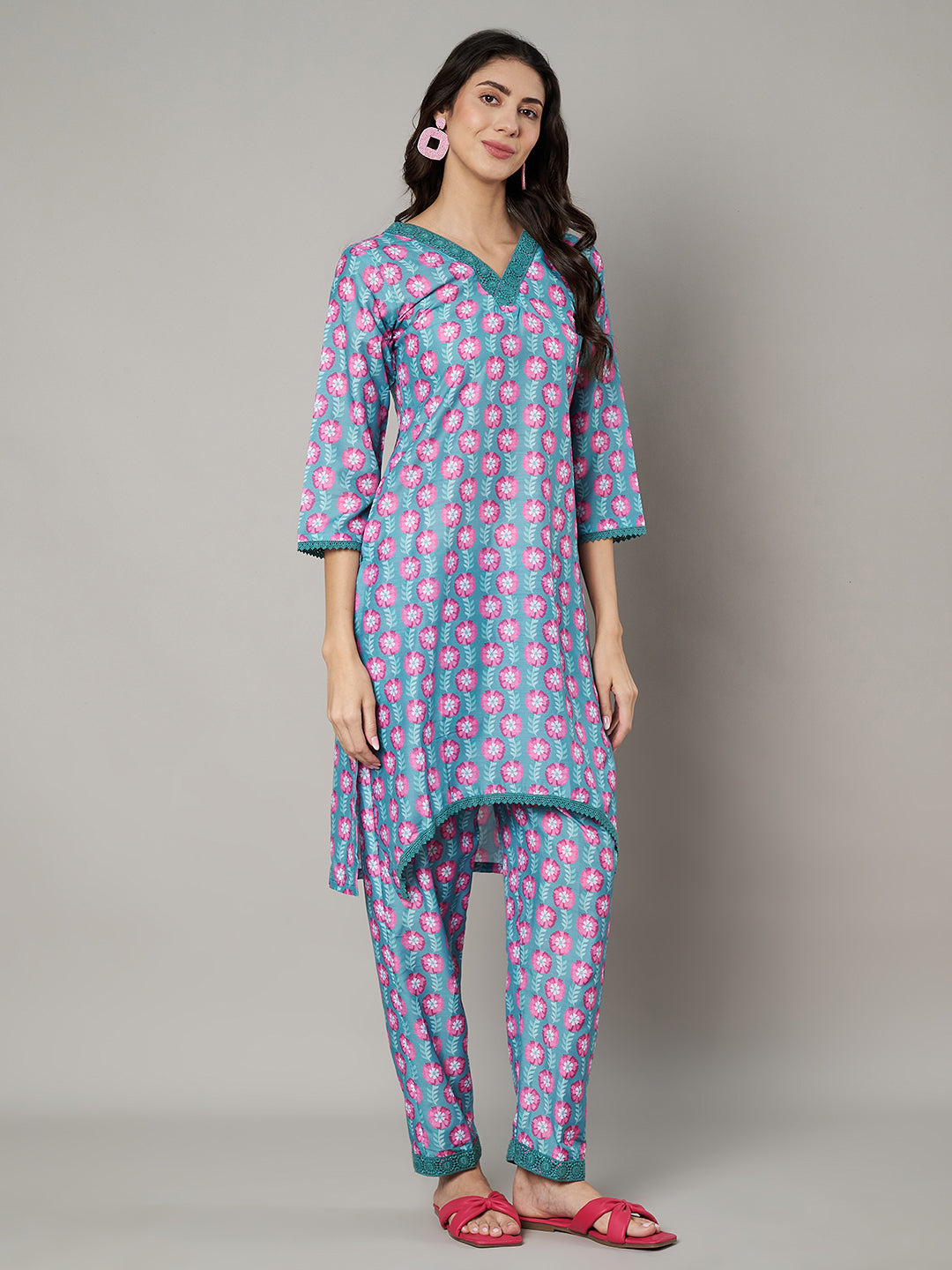 Women's Floral Printed V Neck Co-ord Set
