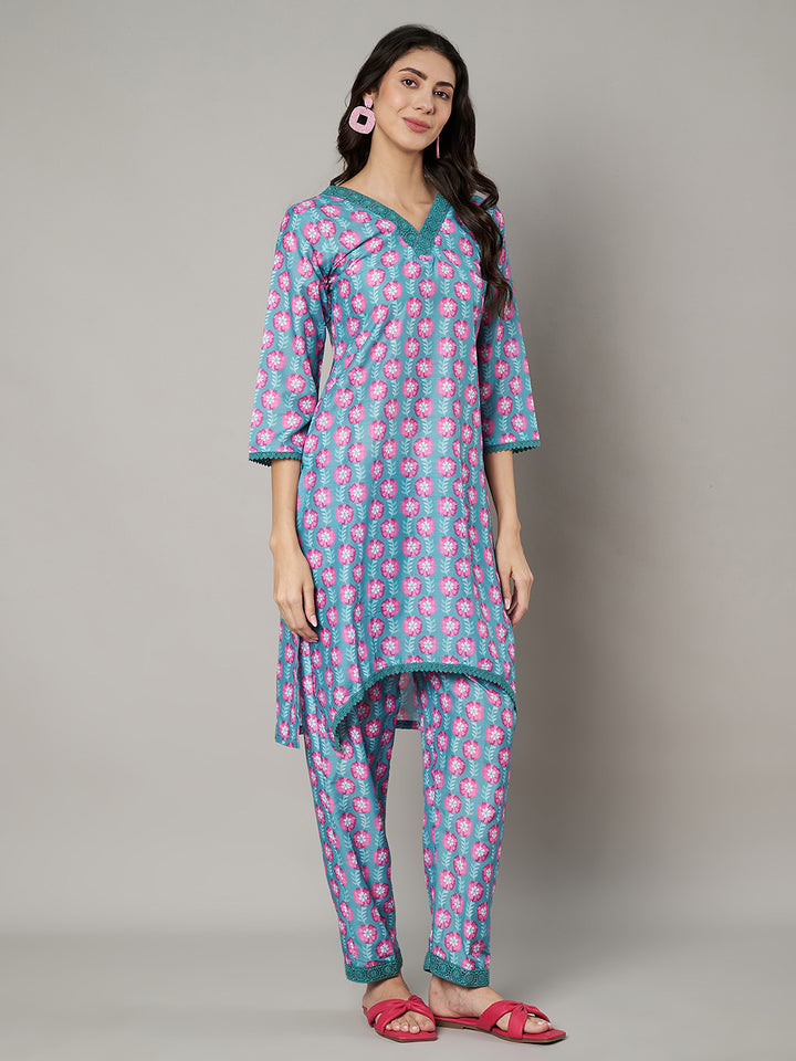 Women's Floral Printed V Neck Co-ord Set