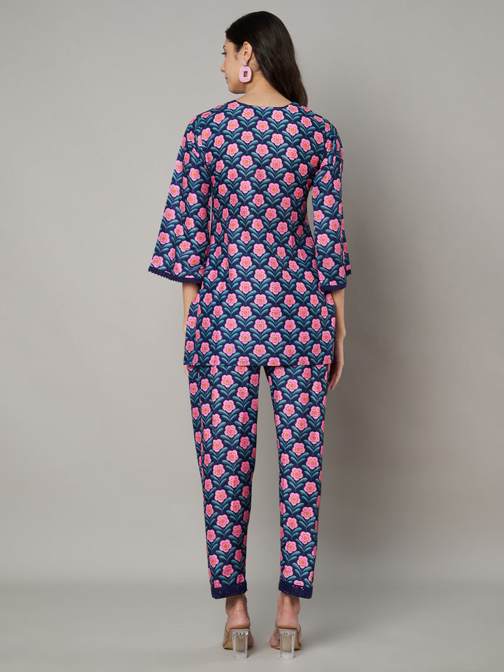Women's Floral Printed V Neck Co-ord Set