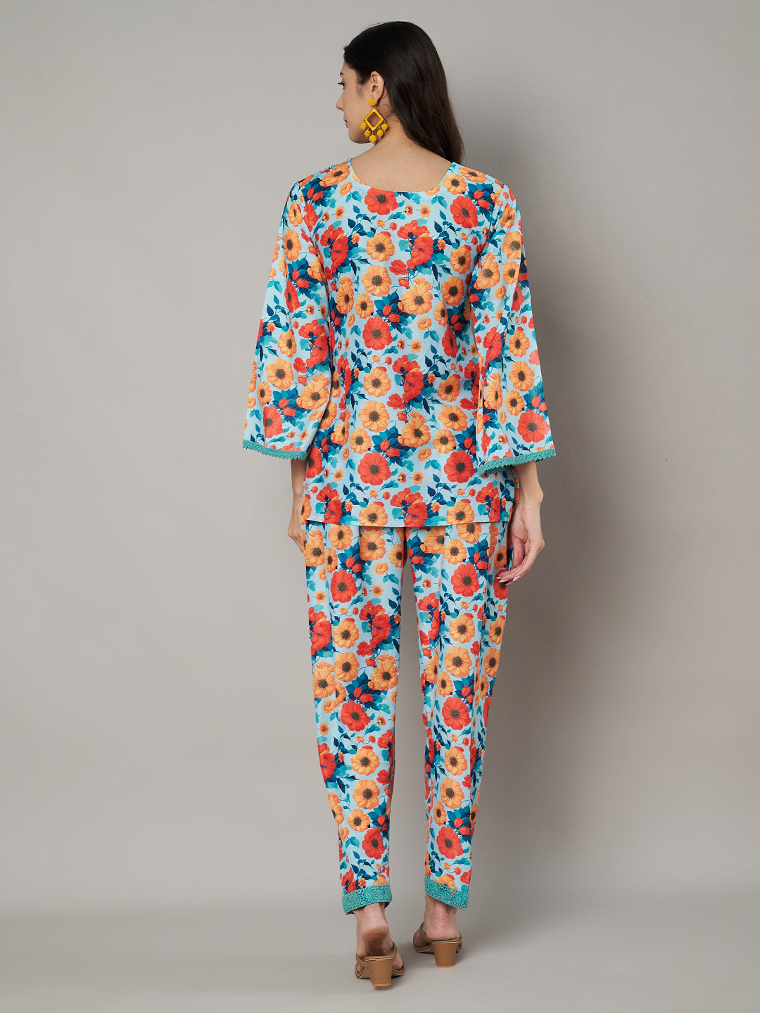 Women's Floral Printed V Neck Co-ord Set