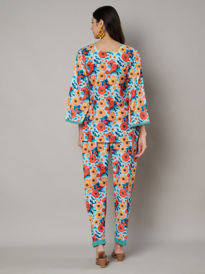 Women's Floral Printed V Neck Co-ord Set