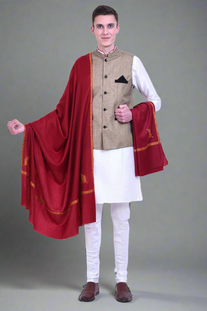 Men's Hand Embroidered Pure Wool Shawl