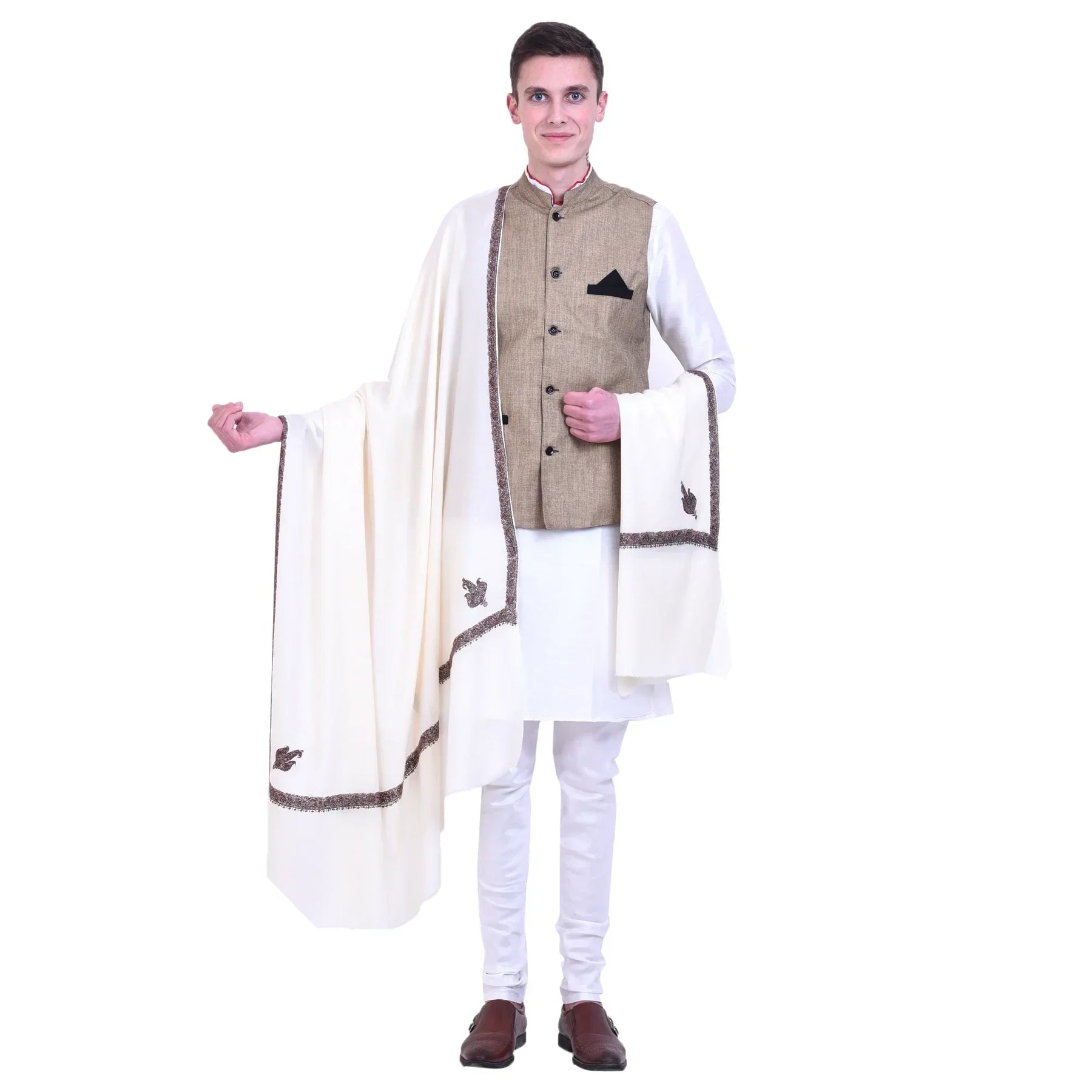 Men's Kashmiri Hand Embroidered Wool Shawl - View 2 | Kashmiri Shawl | SWI Stylish
