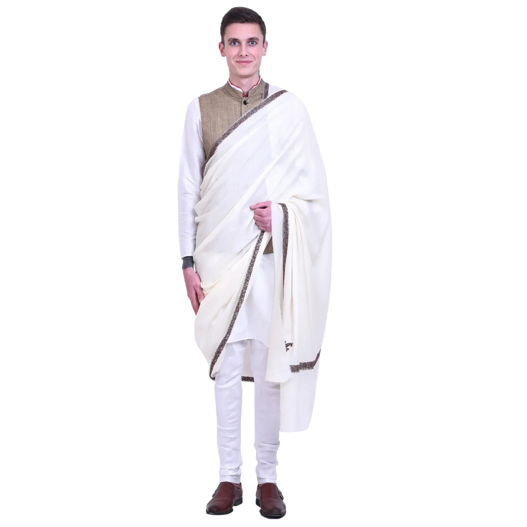 Men's Kashmiri Hand Embroidered Wool Shawl - View 3 | Kashmiri Shawl | SWI Stylish