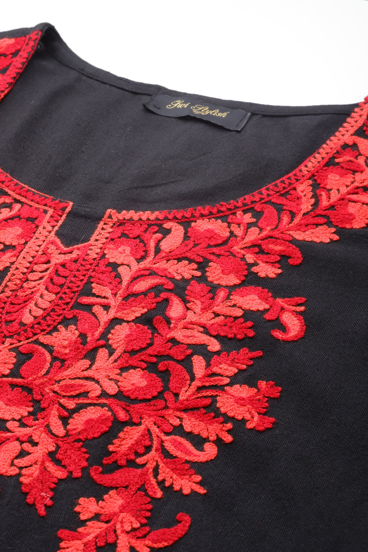 Women's Aari Embroidery Woollen Kurti
