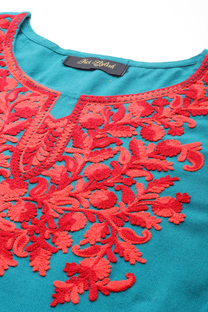 Women's Aari Embroidery Woollen Kurti