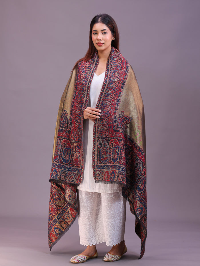 Women's Kani Wool Shawl With Zari Work
