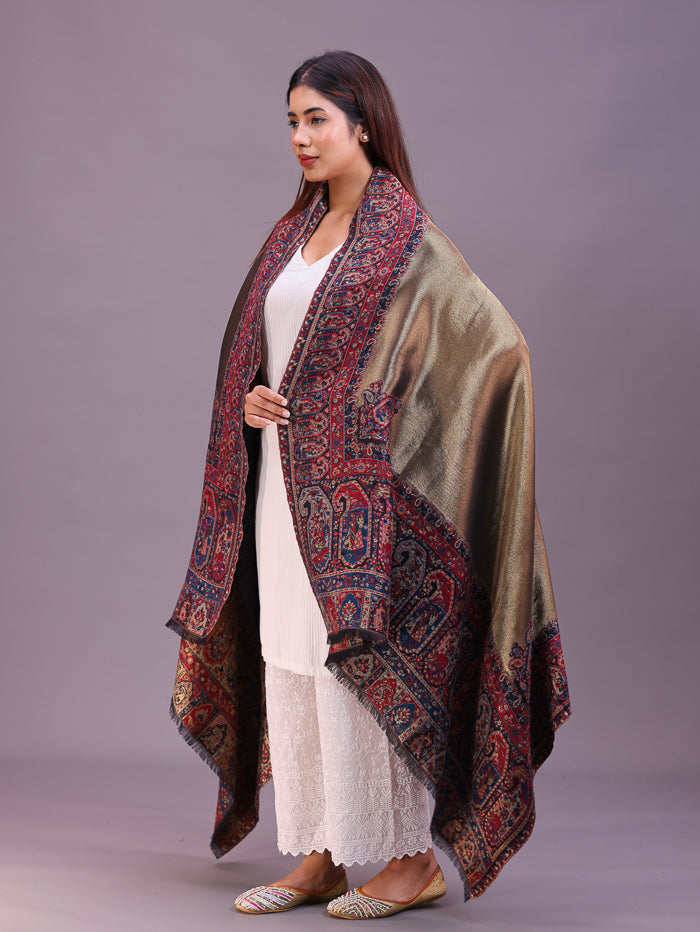 Women's Kani Wool Shawl With Zari Work