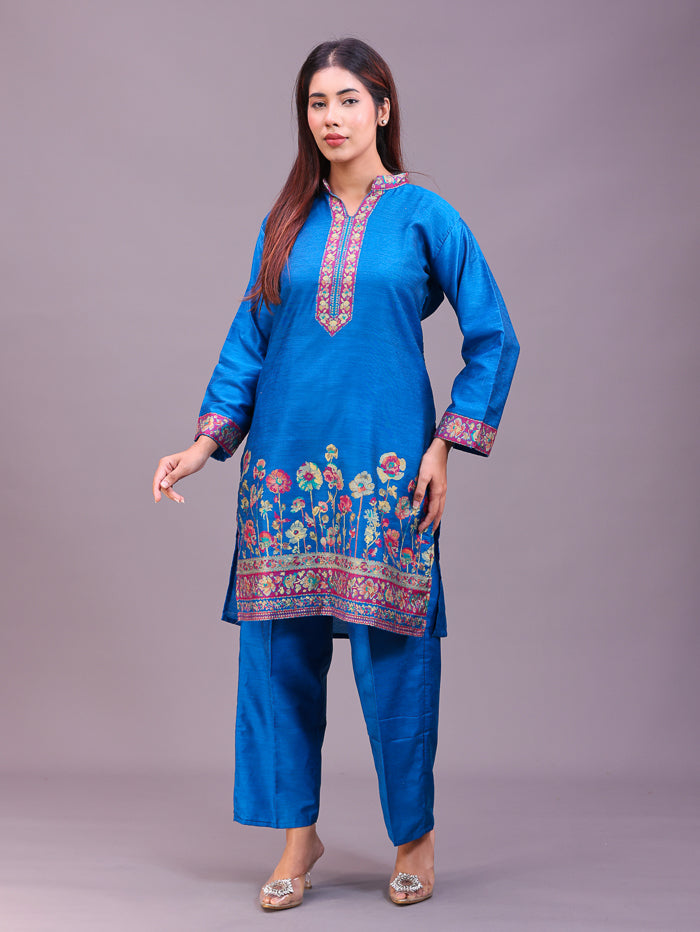 Women's Silk Blended Co-Ord Set – Kurta and Trousers